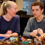 Alec Rodriguez and his mom Kris with his origami.