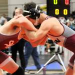 Elisha Meyer/Kitsap News Group
Caleb Strobel Fox, left, of SK wrestles an opponent at the Hammerhead Invitational.