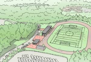 NKSD courtesy image
A rendering shows covered bleachers, among other additions, at Kingston High Schools athletic field, which will be added if voters approve North Kitsap School Districts $242 million, 20-year bond proposal during the Feb. 13 special election.