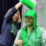 Headshot! Principal Ted Macomber takes a shot of slime to the face.
.