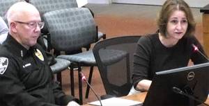 City of Poulsbo courtesy photo
Police chief Ron Harding and Housing, Health and Human Services director Kim Hendrickson speak to the Poulsbo City Council Feb. 21 about the Recovery Resource Center manager position.