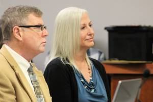 Elisha Meyer/Kitsap News Group
NK superintendent Laurynn Evans sits aside her legal counsel in a Feb. 28 hearing.