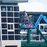 Steve Powell/Kitsap News Group photos
As work finishes up on the new Bainbridge overhead walkway last week, the city is encouraging federal funding for electrification of the terminal.