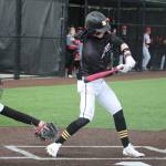 SKs Nolan Bayne holds up his swing in his second plate appearance of the game.