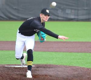 Elisha Meyer/Kitsap News Group photos
SKs Luke Fenton delivers a pitch in the third inning of his start vs. Central Kitsap.