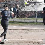 Klahowya pitcher Bailey OBrien makes the throw to Shyanne Kilmer at first base.