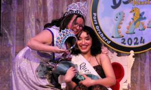 Elisha Meyer/Kitsap News Group photos
2023 Fathoms Queen Veronica Mihai, left, celebrates with Nic Clay after she was just named queen of the 2024 Royalty Court.