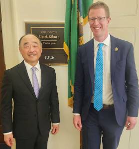 Derek Kilmer courtesy photos
Councilmember Clarence Moriwaki and U.S. Rep. Derek Kilmer with Kilmers official plaque in the Congress building.