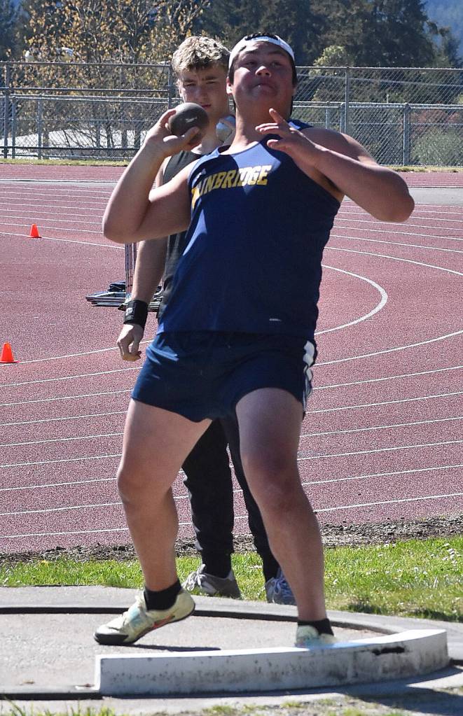 Spartan Matthew Grant finishes second in the shot put event.