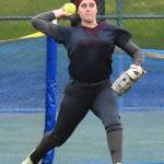 Kingstons Tegan Stanford attempts to throw out a runner.