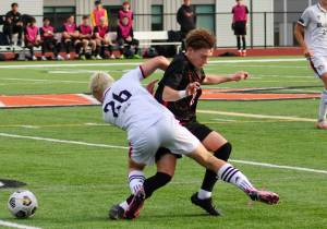 Elisha Meyer/Kitsap News Group
Sophomore James Duncan collides with a Ballard Beaver on a play, earning him a yellow card.