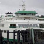 The Puyallup docked at Eagle Harbor Maintenance Facility, as seen through a rainy window.