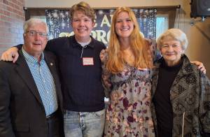 Elisha Meyer/Kitsap News Group
Fletcher Bergeson and Grace Degarimore are each awarded $5,000 Maynard Lundberg Memorial Scholarships. Standing at either side of them is Maynard Lundberg Education Foundation executive director Bill Evans and Janey Lundberg Pugh, Maynards daughter.