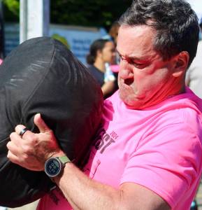 Elisha Meyer/Kitsap News Group photos
Adam Shapiro finishes his workout at one of the stations with the throw of a weighted bag over a bar.