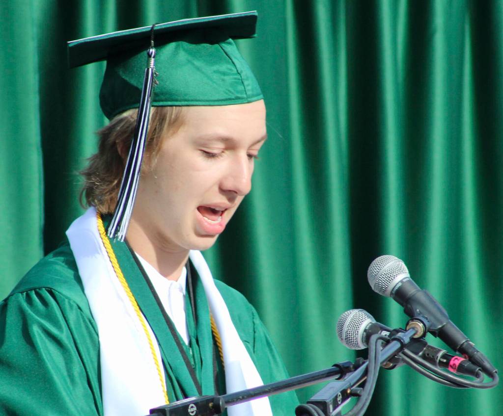 Valedictorian Blake Robinson gives his address before the class of 2024.