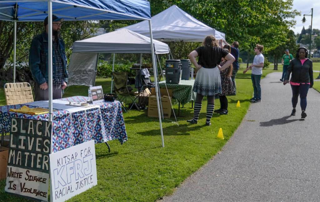 Booths are set up early on at the event.