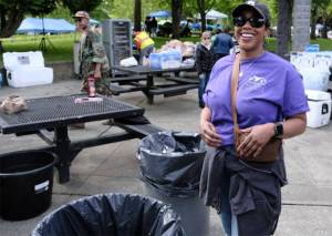 Damon Williams/Kitsap News Group photos
Karisha Stanley of the Bremerton Housing Authority hangs out near the barbecue pit at the early Juneteenth event in Bremerton June 15.