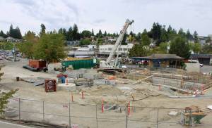 Elisha Meyer/Kitsap News Group Photos
An overview of the Marina Pump Station construction site, with the site of the new Kitsap Bank headquarters also in the background.