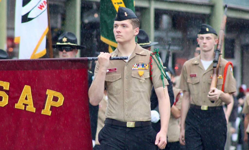 South Kitsap High School NJROTC students lead the way for the first segment of this years parade.