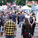 Crowds pack the vendor area at Whaling Days.
