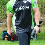 Bobby Anderson makes his approach for a throw at the board.