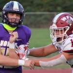 Viking quarterback Dawsyn Anderson finds his target just as the blitz reaches him.