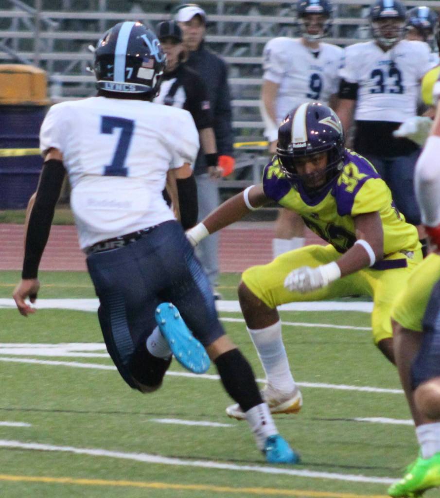 NK sophomore Evan Williams lines up for a tackle on special teams.