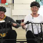 Ranae Beeker, left, is feeling her own rush of excitement while riding a tandem along with Sandi OKelly.