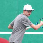 Elisha Meyer/Kitsap News Group photos
NKs Justin Gallant puts his forearm in motion to receive a Kingston serve.
