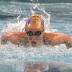 North Kitsap junior Aubrey Hedstrom keeps moving forward in the 100-yard butterfly.