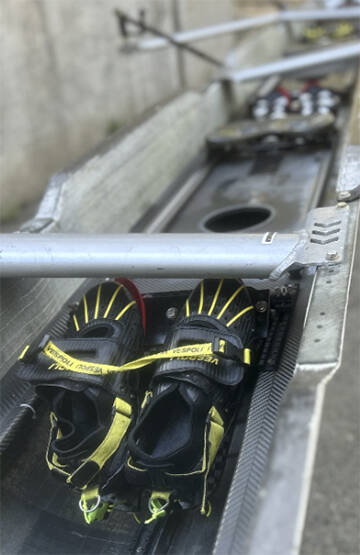 Shoes wait for a human to put them on before a race.