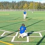 Players take their positions on the new turf baseball field on Mountain Views multi-use portion of the new athletic complex.