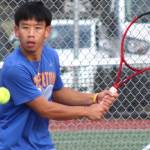 Elisha Meyer/Kitsap News Group photos
Bremertons Joseph Cao prepares to hit a backhand in his league semifinal match.