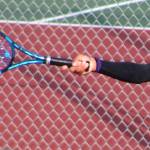 North Kitsaps Dayshawn Harper connects with a forehand in a league semifinal match.