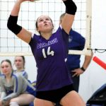 North Kitsap senior Teegan DeVries sets the ball for a Viking attack.