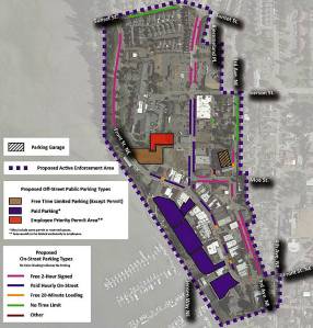 Walker Consultants courtesy map
The proposed paid parking system and active enforcement area for downtown Poulsbo.