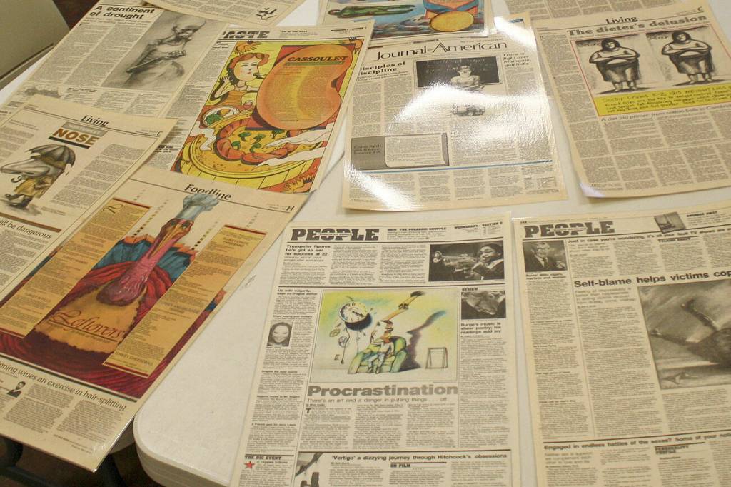 A spread of some of Drews illustrations for various publications over the years.