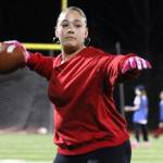 Elisha Meyer/Kitsap News Group photos
Kingston senior Joey Castillo warms up her arm before an evening flag football practice.