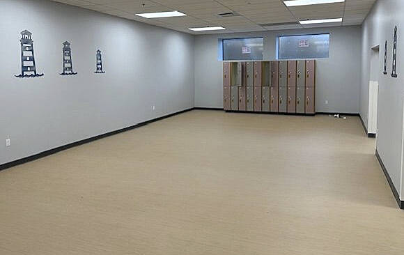 One of several living areas that will be divided into private areas. This space will house 9-12 individuals.