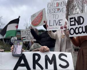 Leah Leicester courtesy photo
The Kitsap Palestine Solidarity Coalition is starting its second year of protesting every other week near the Bainbridge Island ferry terminal. Its goal is to bring an end to the Israeli Occupation of the West Bank and Gaza. For details go to Kitsapforgazaevent@gmail.com