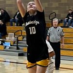 Bainbridge senior Maia Greiwe goes up for a layup in a 69-36 win against the Buccaneers at Kingston High School Jan. 31.