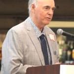 2024 Kitsap Sports Hall of Fame inductee Rod Scheyer, a standout athlete for East Bremerton High in the late 1950s who eventually played football for the University of Washington, gives his acceptance speech during a ceremony Feb. 1 at the Suquamish Tribes Kiana Lodge near Poulsbo.