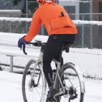 Molly Hetherwick/Kitsap News Group photos
The snow didnt keep everyone inside. Some BI residents hopped on their bikes as usual.