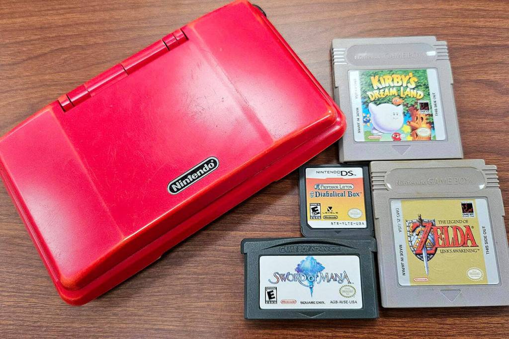 A Nintendo DS with a variety of games.