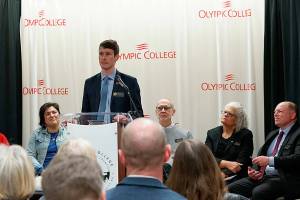 OC courtesy photo
State Rep. Greg Nance of the 23rd Legislative District speaks at the groundbreaking ceremony for the new health programs coming to Olympic Colleges Poulsbo campus.
