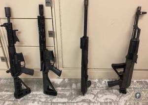 KCSO courtesy photo
Deputies found two AR-15 style rifles, one AK-47-style rifle, a shotgun and a semiautomatic pistol inside the home.