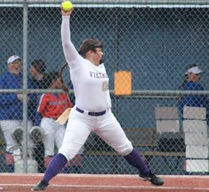 Luke Caputo/Kitsap News Group photos
Viking pitcher Charizma Fake winds up a pitch in a 4-2 loss against Ridgefield March 15 at the Kitsap County Fairgrounds.