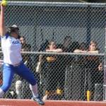 Luke Caputo/Kitsap News Group photos
Trojan Brenda Morrison winds up a pitch in a 5-1 Olympic win over the Kingston Buccaneers April 14 at the Kitsap County Fairgrounds.