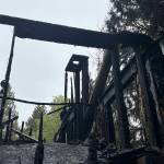A Miller Bay Estates home was destroyed in a blaze that is thought to have started with a chimney fire on April 27. The remains of the chimney pipe and surrounding structure are visible in the center of this photo.