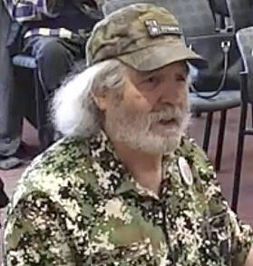 BKAT courtesy photo
Karl Moegling, the father of 41-year-old Justin Moegling, who was shot and killed by law enforcement in Poulsbo May 7, spoke during public comments at the May 14 Poulsbo City Council meeting.